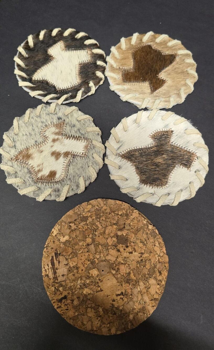 The Walton Company Coasters Set Of 4 Animal Print Leather Cowhide Hair Texas